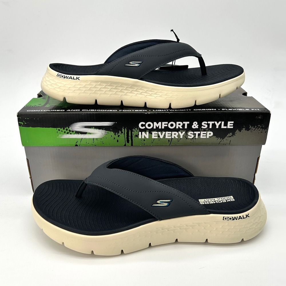 Skechers Go Walk Flex Vallejo Size 12 Mens Flip Flop Sandals Navy NEW 229202/NVY